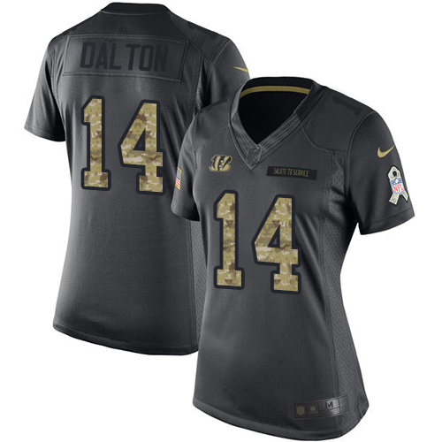 Women's Limited Andy Dalton Nike Jersey Black - #14 2016 Salute to Service NFL Cincinnati Bengals